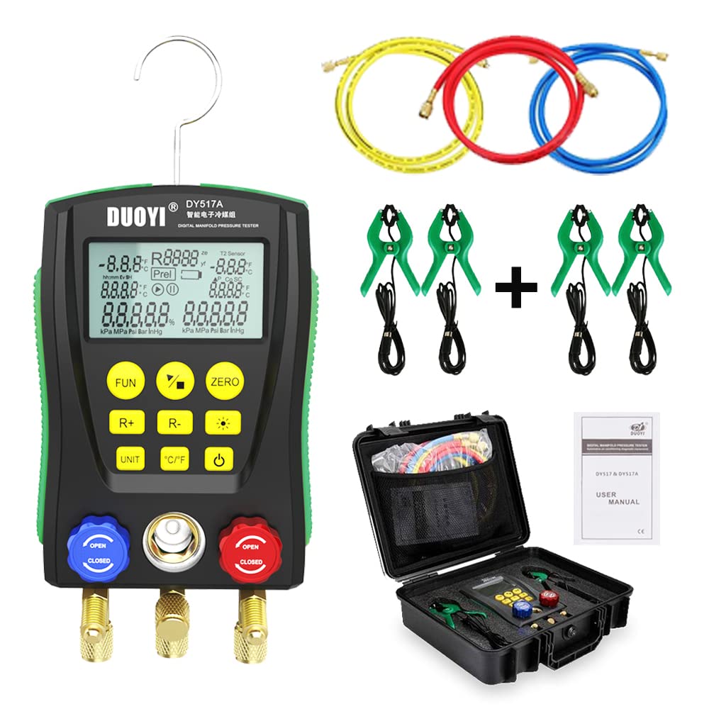 Refrigeration Digital Manifold Gauge Set for Air Conditioning/Refrigerator Digital Gauges HVAC with Double Pressure&Temp Test Manifold Digital