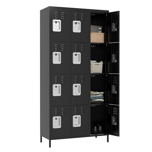 3 Doors Lockers for Employees, Steel Storage Lockers Lockable, Metal Locker Storage Cabinet for Home Office School Gym, Require Assembly (Grey)