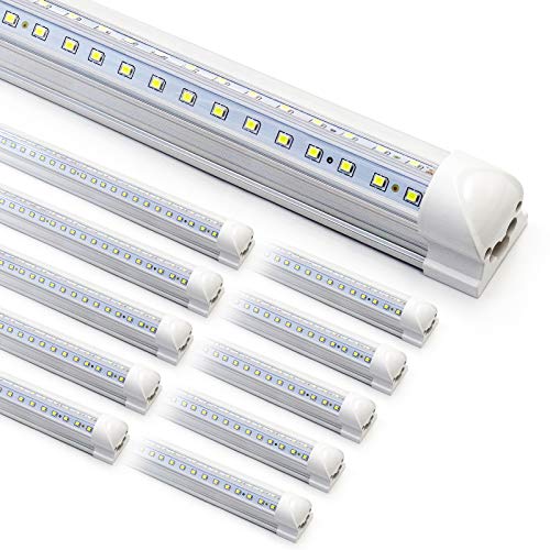 10-Pack 8ft LED Shop Light Fixture - 90W T8 Integrated LED Tube Light - 6500K 12000LM V-Shape Linkable - High Output - Clear Cover - Plug and Play