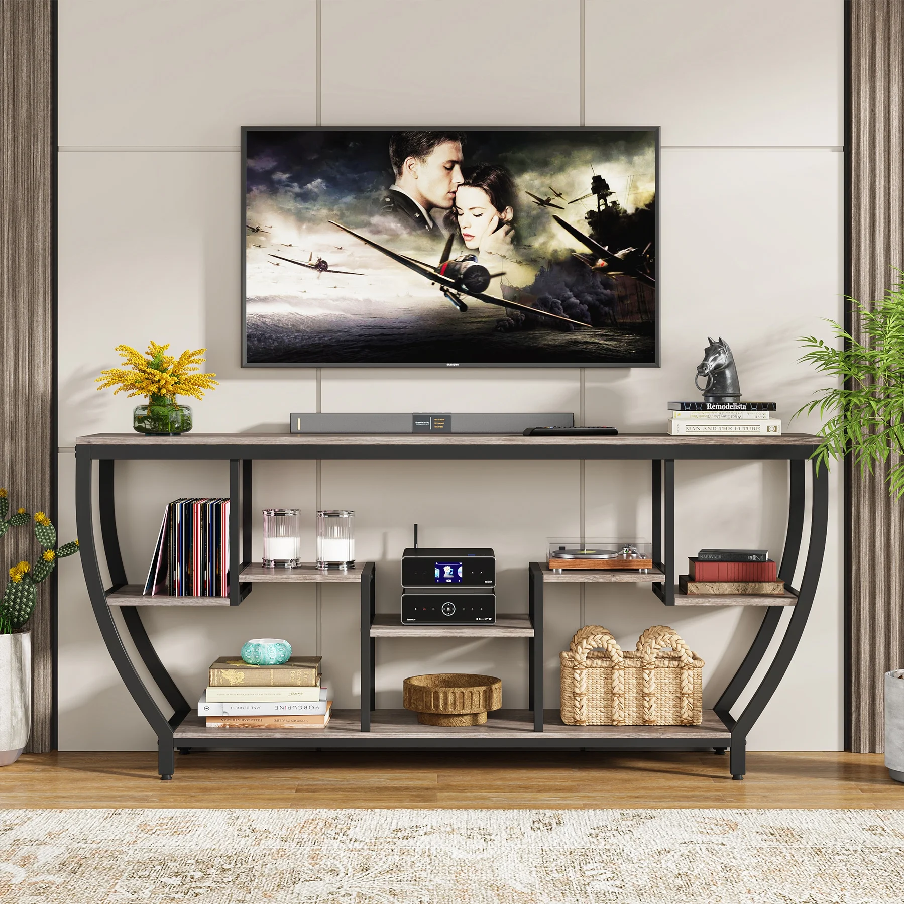 Tribesigns Sofa Console Table, 70.9 Inches Extra Long Console Table with Shelves, Rustic Behind The Couch Table with Storage