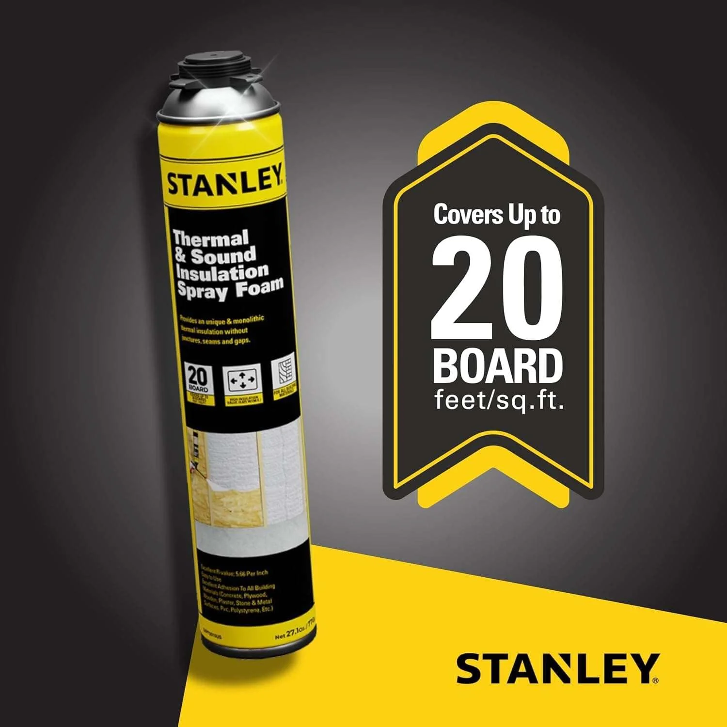 Stanley Supercoat Spray Foam Insulation Kit - Closed Cell Spray Foam Covers up to 20 Board feet. - Including Gun, Cleaner - 27.1 oz