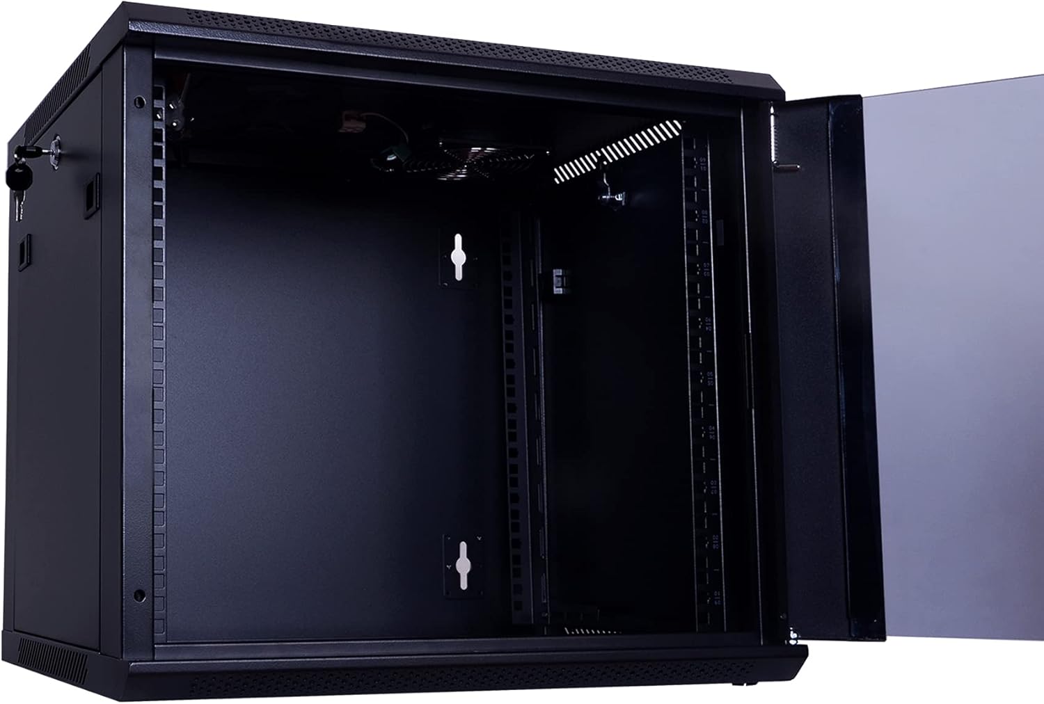 RackPath 9U Performance Wall Mount Server Cabinet Network Rack Enclosure, Quiet Cooling Fan, Locking Glass Door, Black