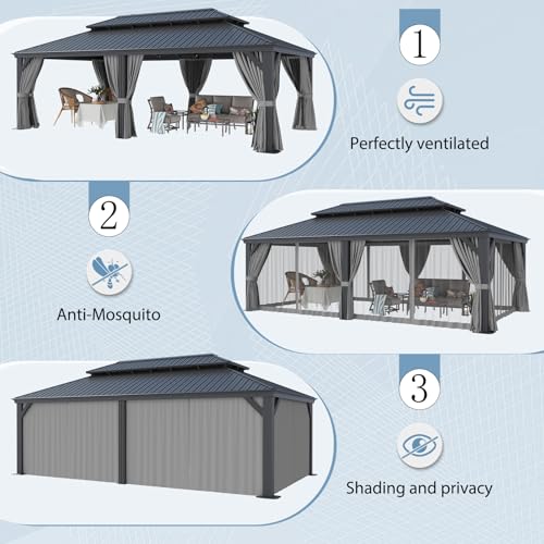 Aoxun 10' X 12' Hardtop Gazebo, Aluminum Outdoor Gazebo with Galvanized Steel Double Top Canopy