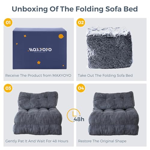 MAXYOYO Folding Sofa Bed, Convertible Sleeper Chair with Pillow Foldable Mattress with Back Support