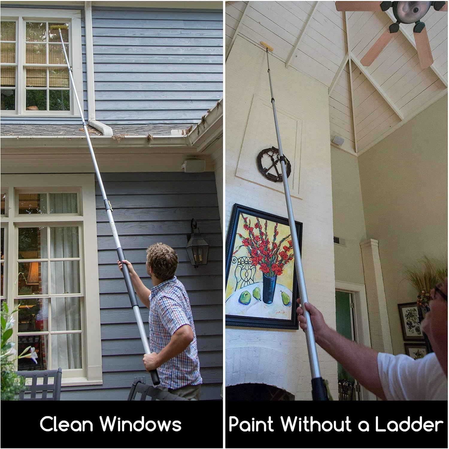 DocaPole 6-24 Foot Extension Pole – Multi-Purpose Telescopic Pole // Light Bulb Changer // Paint Roller // Duster Pole // Telescoping Pole for Window