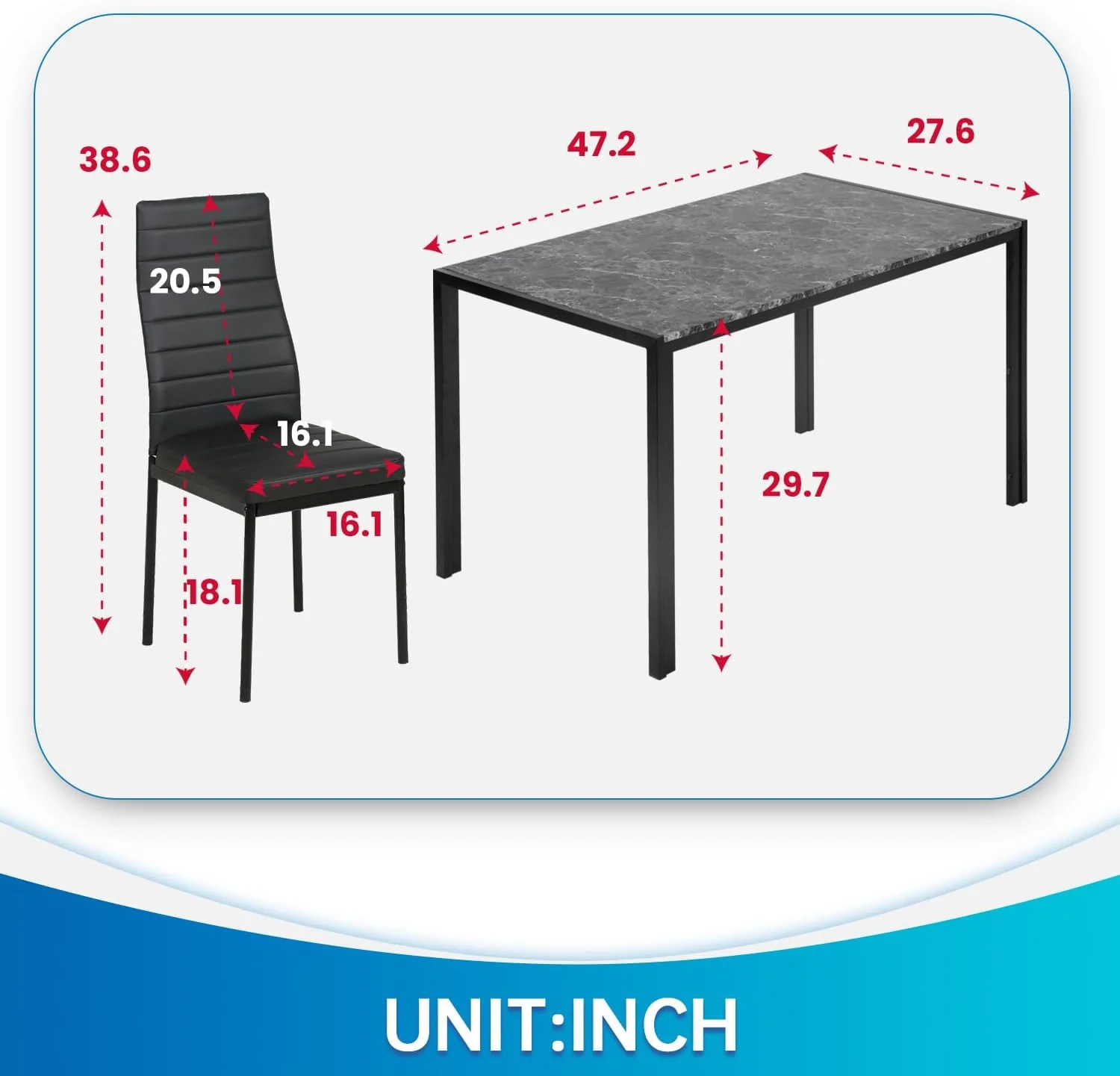 5 Piece Table And Chairs Dining Table Set Kitchen Table For Small Spaces Dinning Room Marble Grain (Black)