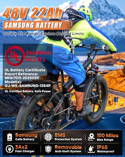W Wallke Actual 2800W Dual Motor Folding Mountain Electric Bike, 48V 44Ah Battery 170 Mile,26" Fat Tire 35MPH Fast Adult Ebike