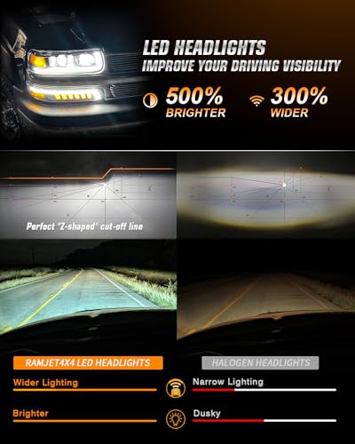 LED Headlights Assembly Headlamps Replacement for 1999-2002 Chevy Silverado 2000-2006 Suburban 00-06 Tahoe Sequential Turn Signal Hi/Low Beam DRL