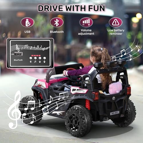 ANPABO 24V 4X4 Ride on Car Truck w/Remote Control, 4WD/2WD Switchable Kids UTV, 19" Spacious Seat, 4 Shock Absorbers, Soft Start, Music Player