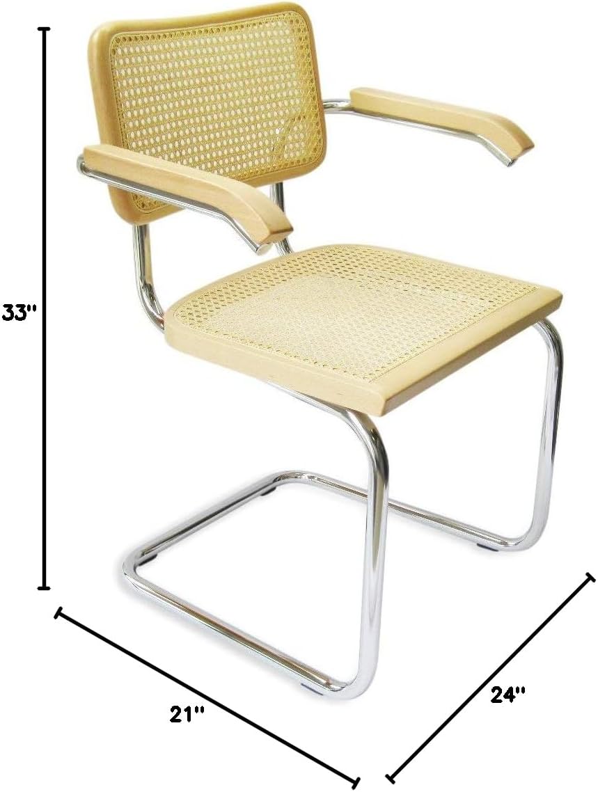 Marcel Breuer Cesca Cane Cantilever Armchair Arm Chair w/Chrome Frame & Natural Wood (Made in Italy)