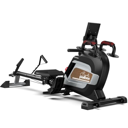 Pooboo Magnetic Rowing Machine 360 LB Weight Capacity, folding rower with Combination Strength exercise, Tablet Holder and Comfortable Seat Cushion