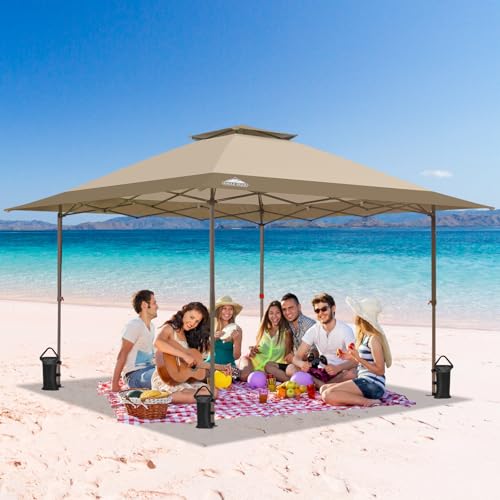 EAGLE PEAK 13x13 Straight Leg Pop Up Canopy Tent Instant Outdoor Canopy Easy Single Person Set up Folding Shelter w/Auto Extending Eaves 169 Square