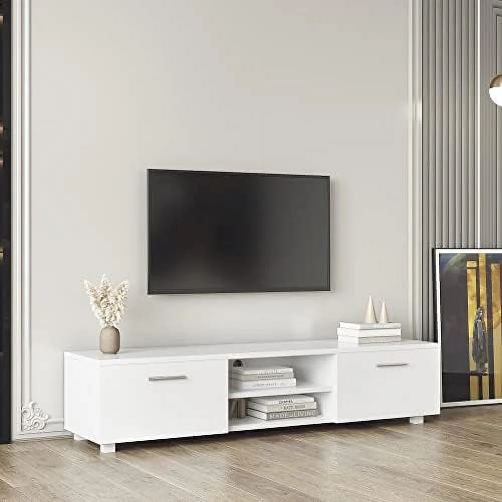 GEROBOOM Modern TV Stand with 2  Cabinets Entertainment Center for 65 inch TV Simple Television Media Console Table with 2 Open Shelves Wood TV Unit