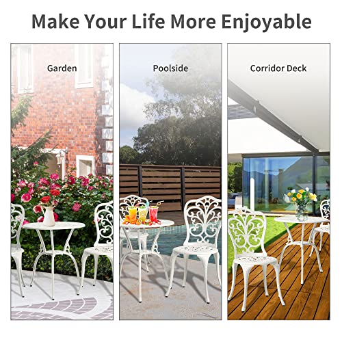 HOMEFUN Bistro Table and Chairs Set of 2 Outdoor 3 Piece Patio Set, Rose Pattern Cast Aluminum Bistro for Garden Balcony
