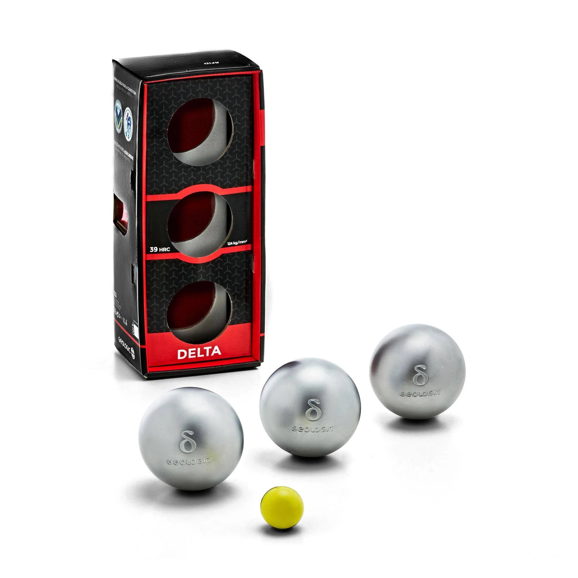 Geologic Petanque Boules Semi-Soft Competition (3) in Silver, Size 75mm 720 Grooved