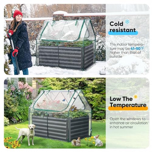 Quictent Raised Garden Bed Galvanized Raised Beds for Gardening Vegetables with Cover 8x4x1 ft Metal Planter Box Outdoor Use (Clear)