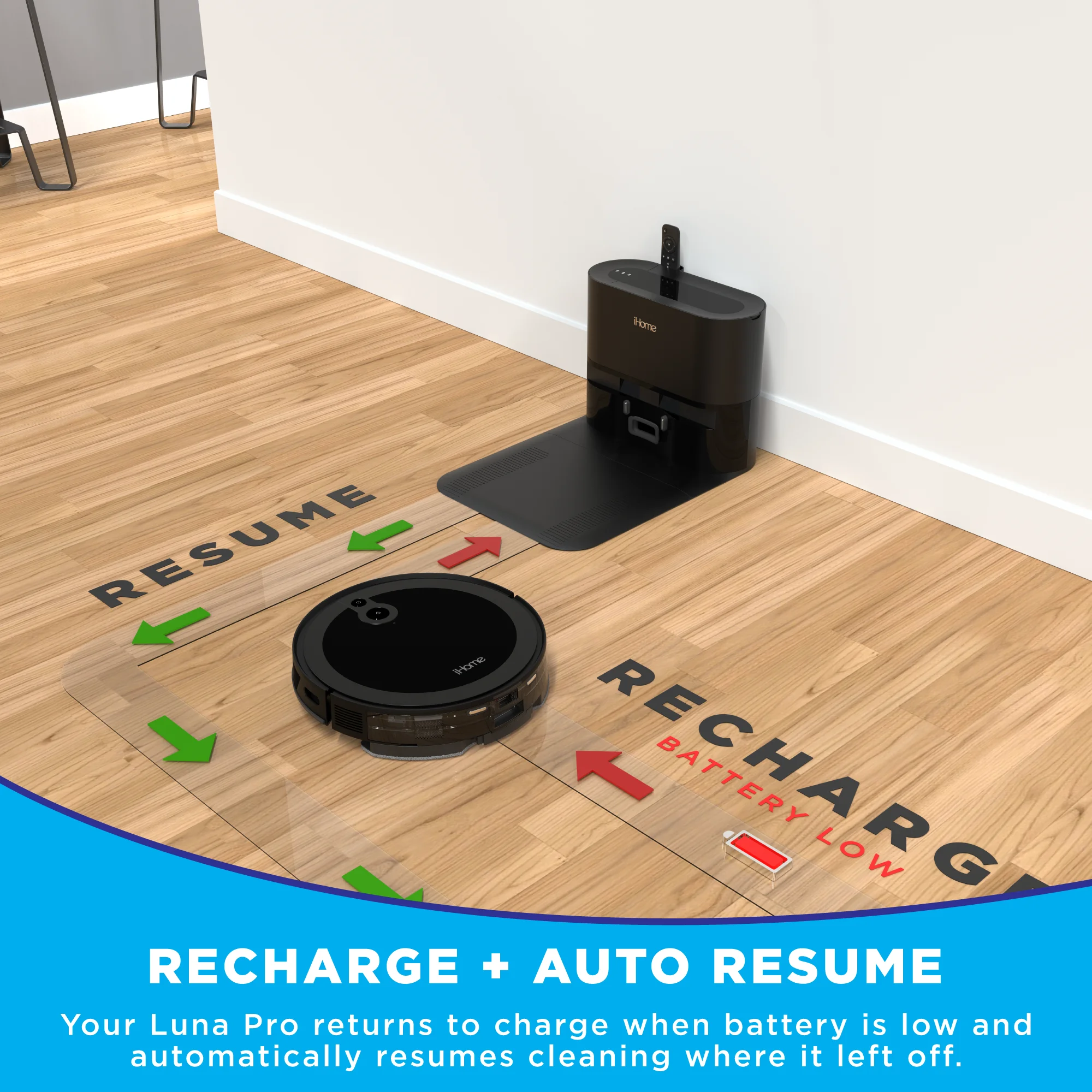 iHome AutoVac Luna Pro New 3-in-1 Robot Vacuum and Vibrating Mop with Auto Empty Base