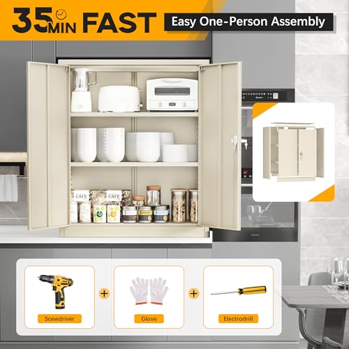 Greenvelly Metal Storage Cabinet, 72" Black Locking Storage Cabinets with Doors and 4 Shelves, Metal Cabinet for Garage Home Office, Classroom