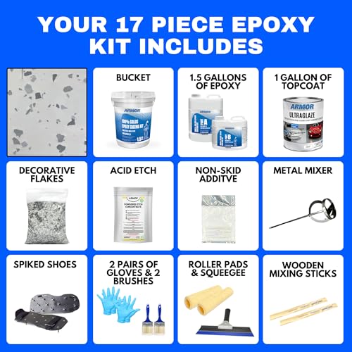 Garage Epoxy Floor Kit – 100% Solids - 2 Part Industrial-Grade Coating w/UltraGlaze Topcoat | DIY Slip & Hot Tire Resistant | 300 Sq Ft - Blue