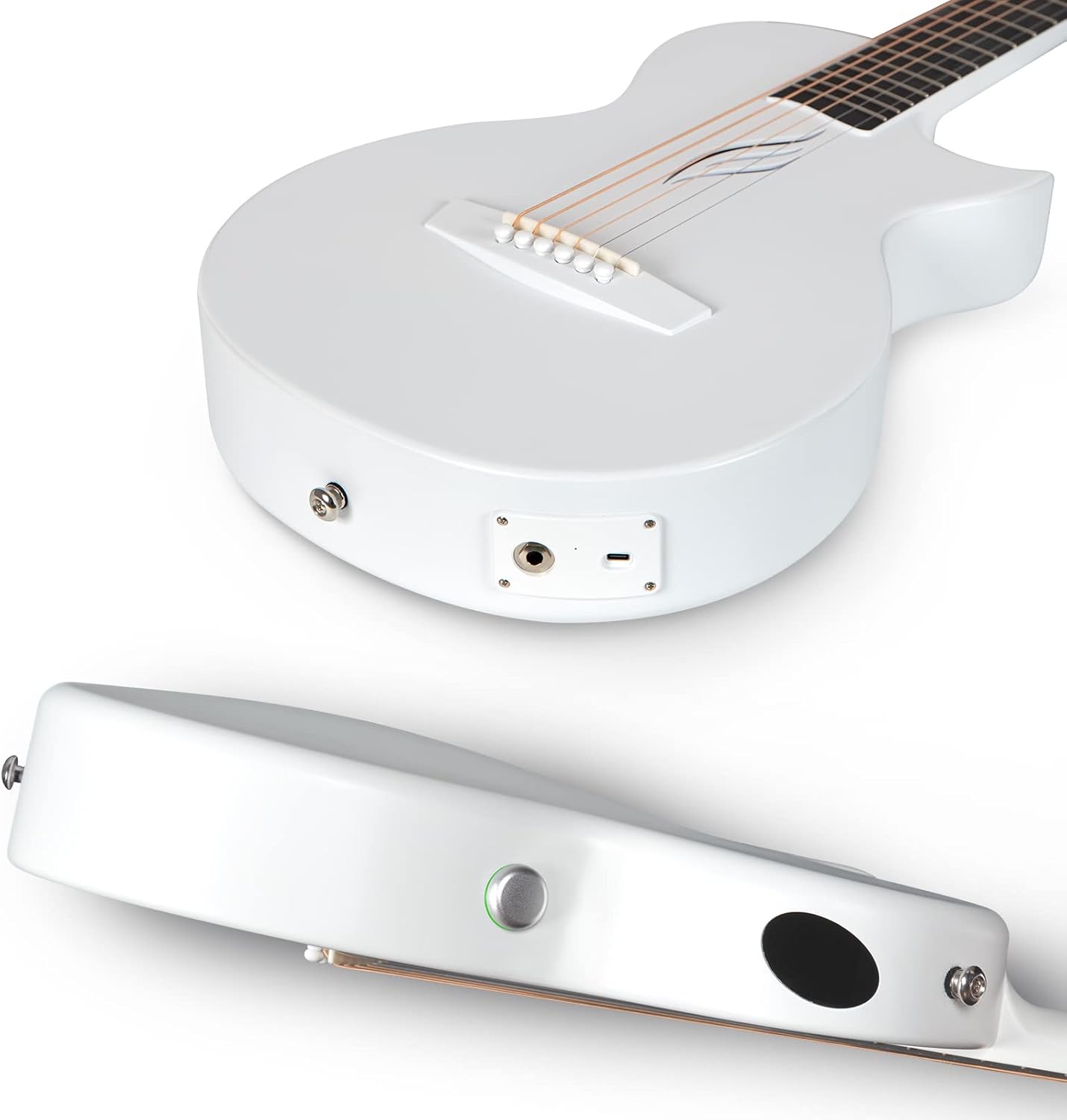 Enya NOVA Go SP1 Carbon Fiber Acoustic Electric Guitar with Smart AcousticPlus 35 Inch Travel Acustica Guitarra Starter Bundle Kit(White) & Enya