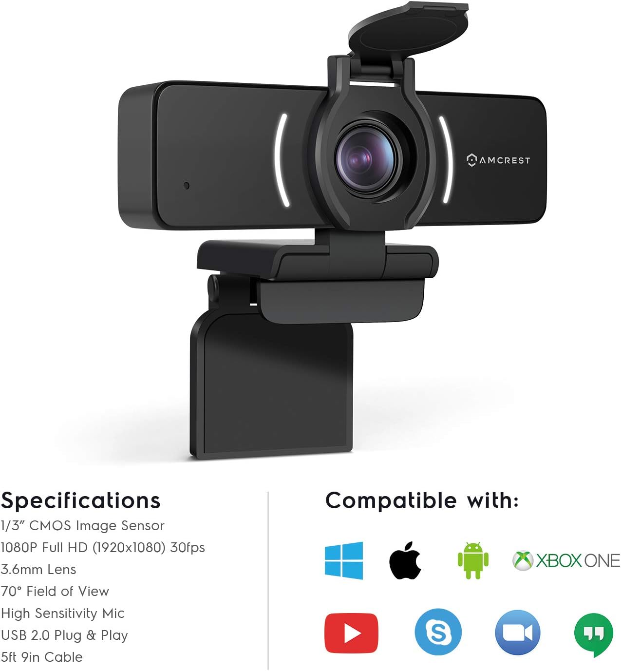 Amcrest 1080P Webcam with Microphone & Privacy Cover, Web Cam USB Camera, Computer HD Streaming Webcam for PC Desktop & Laptop w/Mic