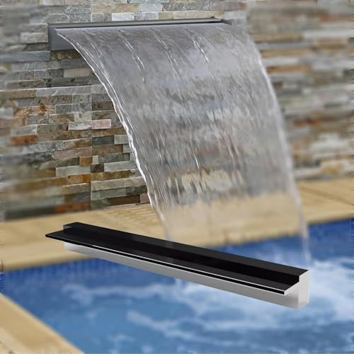 Waterfall Pool Fountain, 304 Stainless Steel Water Feature Spillway, Waterfall Blade with Accessories, for Swimming Pool, Garden Outdoor Pond