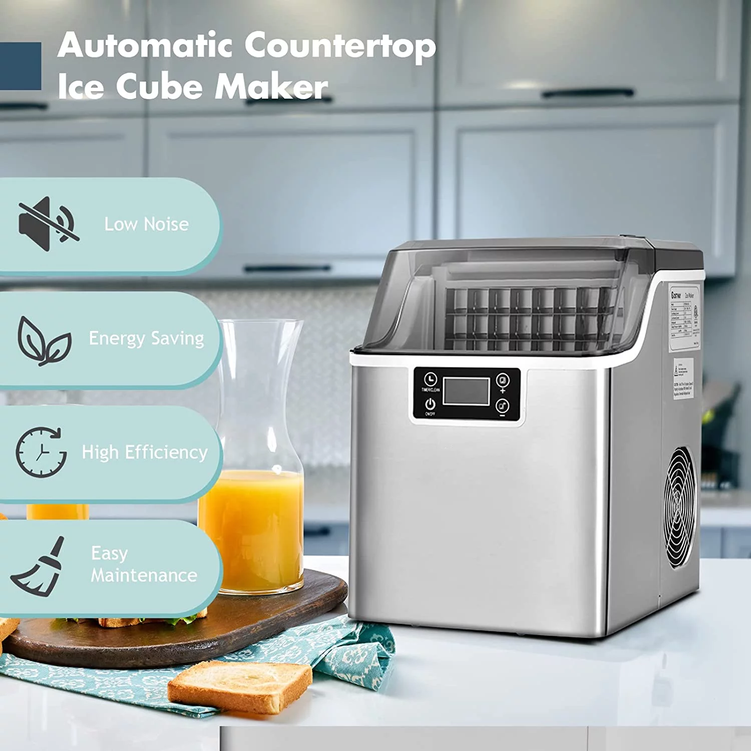 Countertop Ice Maker Machine, 45 Lbs/24H, 24 Pcs/13 Mins, 2 Ways to Add Water, Compact Ice Machine with Ice Scoop & Basket