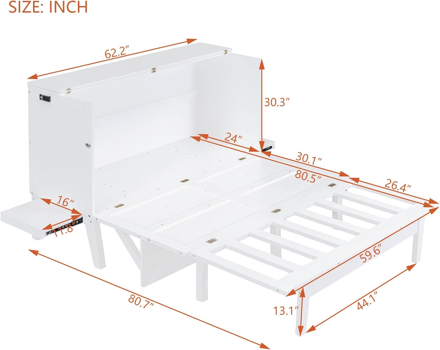 Murphy Bed Queen with Desk Board and Removable Shelves,Wooden Murphy Bed Cabinet with Charging Station