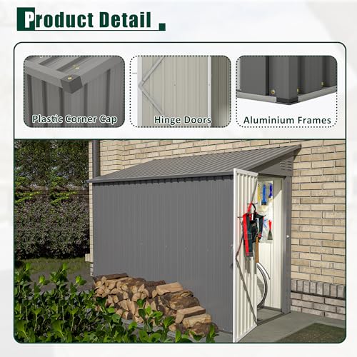 4×8 FT Outdoor Metal Storage Shed,Heavy-Duty Lean to Storage Shed with Floor Base,Garden Tool Metal Storage House W/Lockable Door and 2 Air Vents