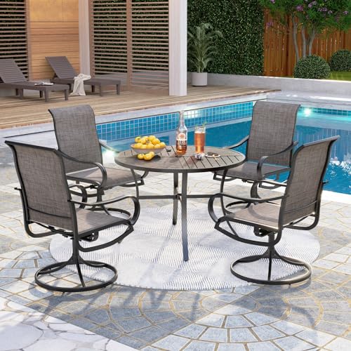 PHI VILLA 5 PCS Outdoor Patio Dining Set with Swivel Dining Chairs (Blue) and 37"x 37" Metal Steel Dining Table(1.57" Umbrella Hole)