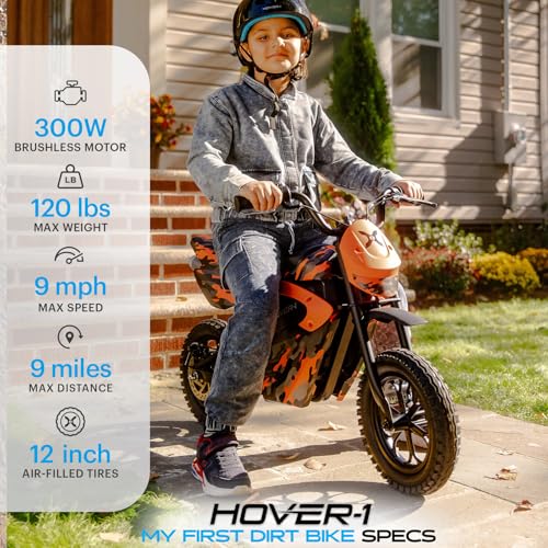 Hover-1 My First Dirt Bike for Kids - 300W Motor, 9MPH Max Speed, 9 Mile Range, 12” Off-Road Tires, 120LB Max Weight