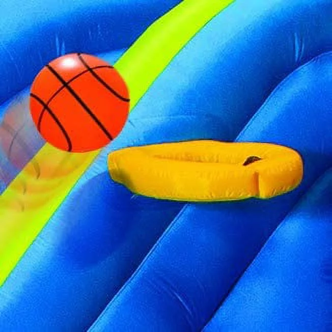 Inflatable Giant Water Slide - Huge Kids Pool (14 Feet Long by 8 Feet High) with Built in Sprinkler Wave and Basketball Hoop