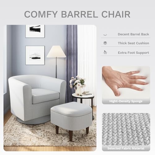 COLAMY Upholstered Swivel Barrel Accent Chair with Ottoman