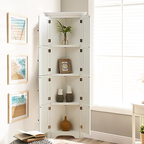 72" Tall Corner Cabinet, Corner Storage Cabinet with Doors and 4 Shelves