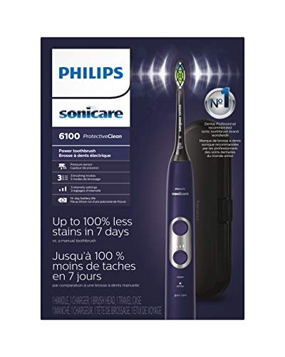 PHILIPS Sonicare ProtectiveClean 6100 Rechargeable Electric Toothbrush, with Pressure Sensor, 3 Cleaning Modes, SmarTimer and QuadPacer