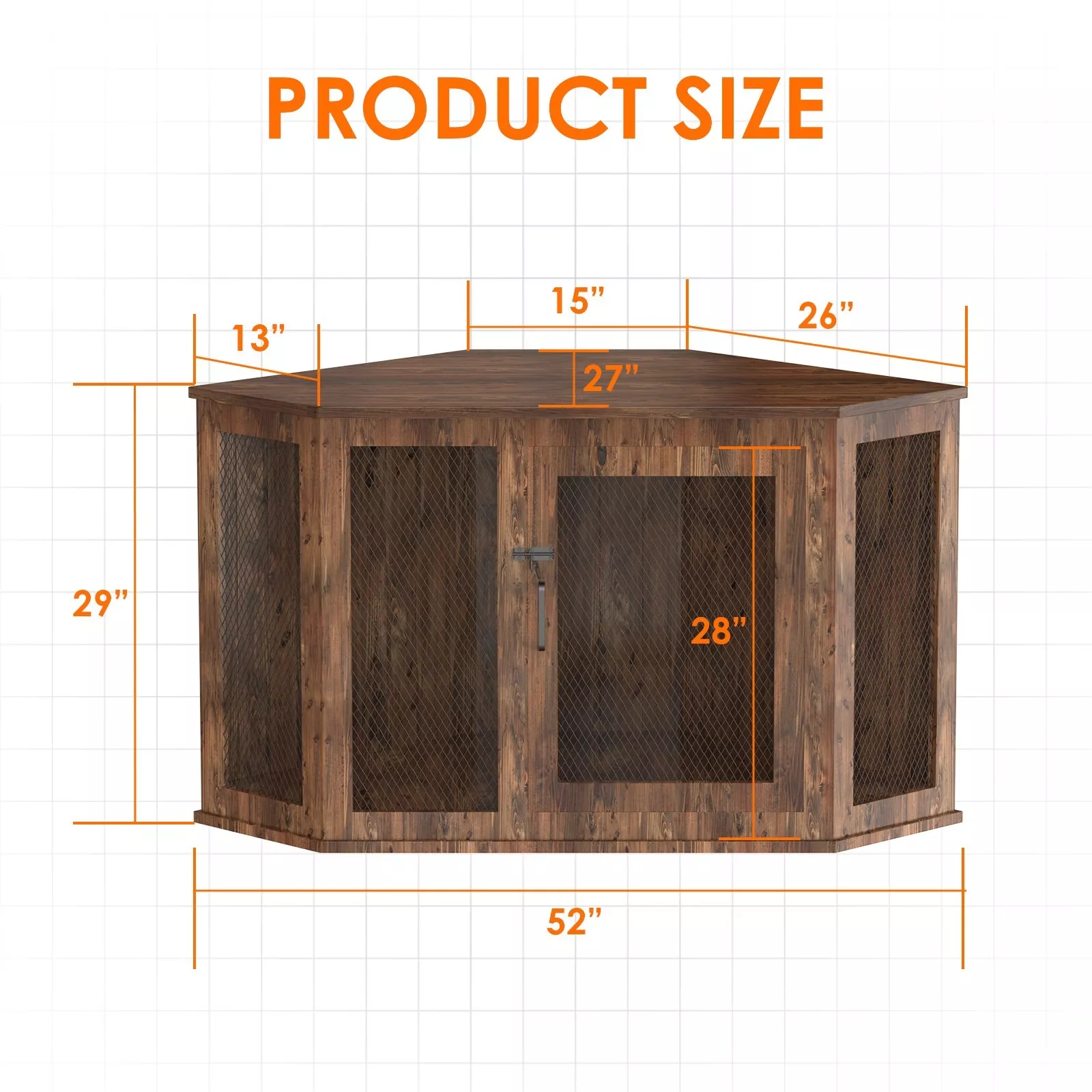 KPIBEST Corner Dog Crate Furniture, Dog Kennel Furniture with Metal Mesh, Wooden Dog Crate End Table, Small Medium Dogs, Brown