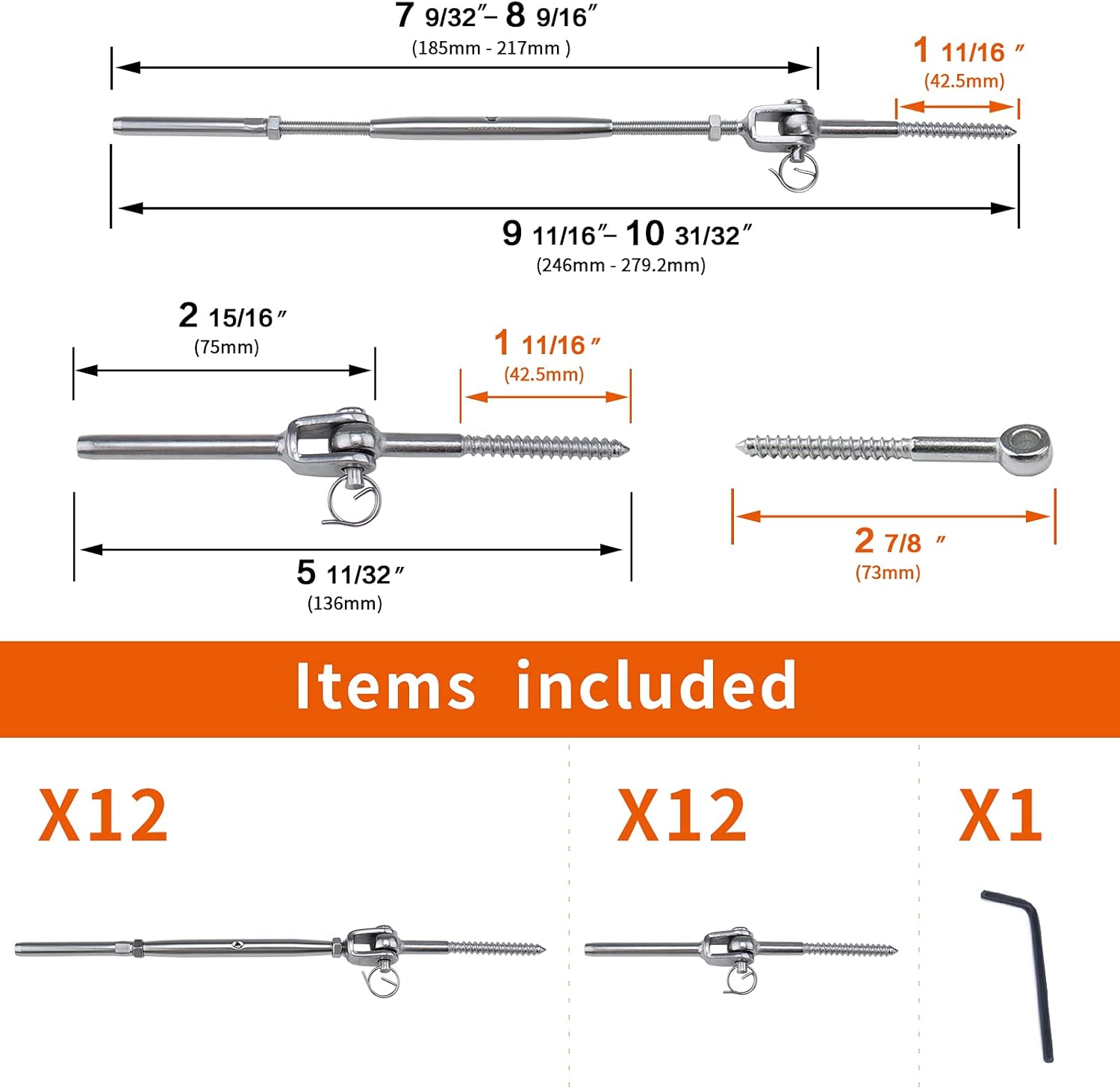 Muzata 36Set Cable Railing Kit 1/8 Swage Toggle Turnbuckle Hardware T316 Stainless Steel for Wood Post WoodEasy System Angle 180°Adjustable Stairs