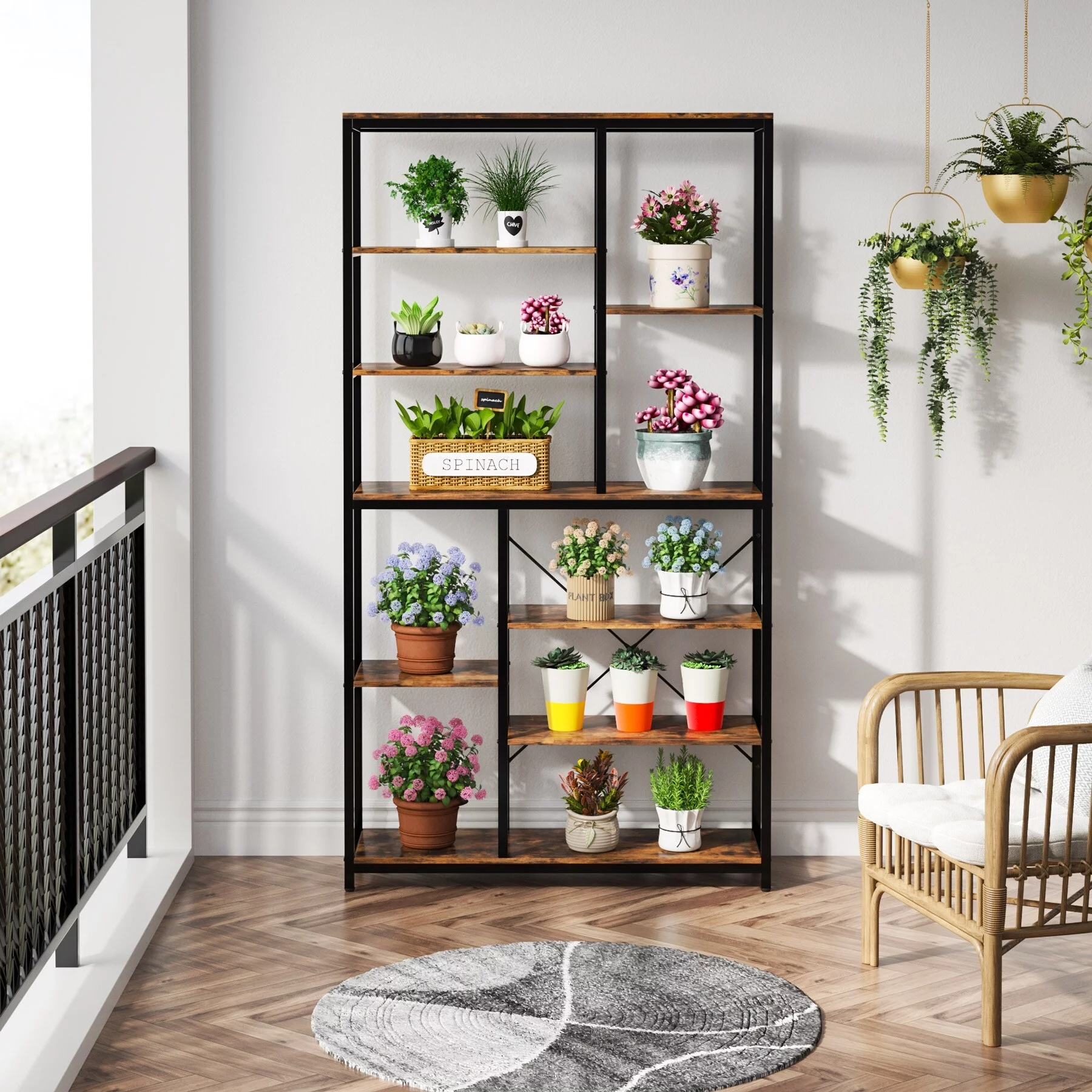 Industrial 8-Tier Large Bookshelf, Wood Etagere Bookcase, Book Shelving Units Storage Shelf, 79 Inches