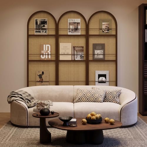 Room Divider and Folding Privacy Screens, Pine Wood 5.6 Ft Double Hinged Rattan Partition Freestanding Wall Room Divider for Home - 3 Panels