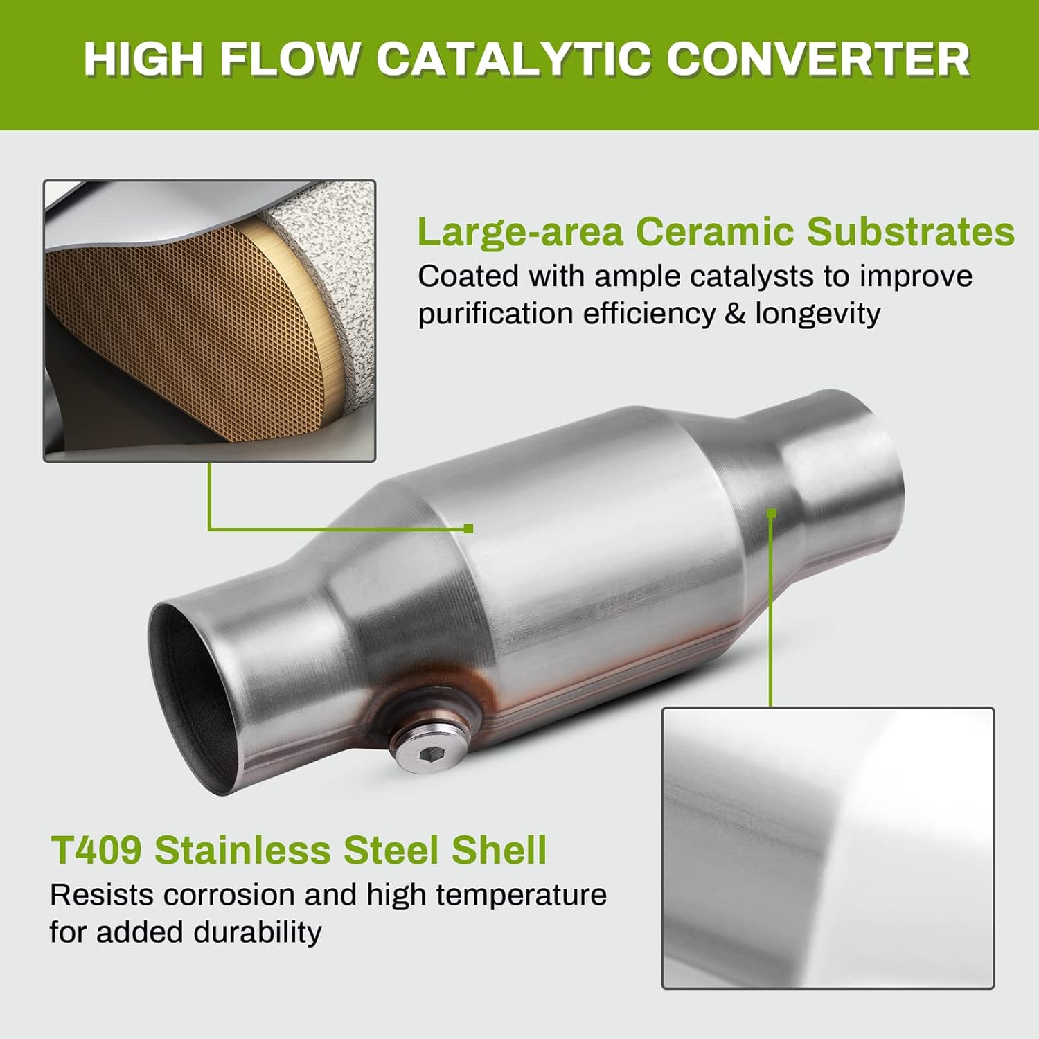 AUTOSAVER88 ATCC0011 [2 Pack] 2.5" Inlet/Outlet Universal Catalytic Converters with O2 Port (EPA Compliant)