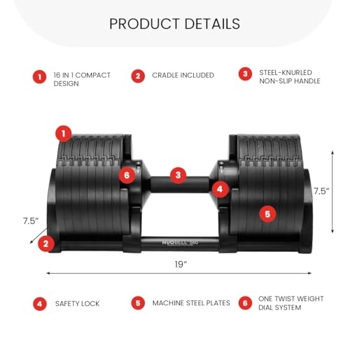 NUOBELL Adjustable Dumbbells 5-80 lbs: Replace 16 Sets, Ideal for Home Gym Weight Bench & Press