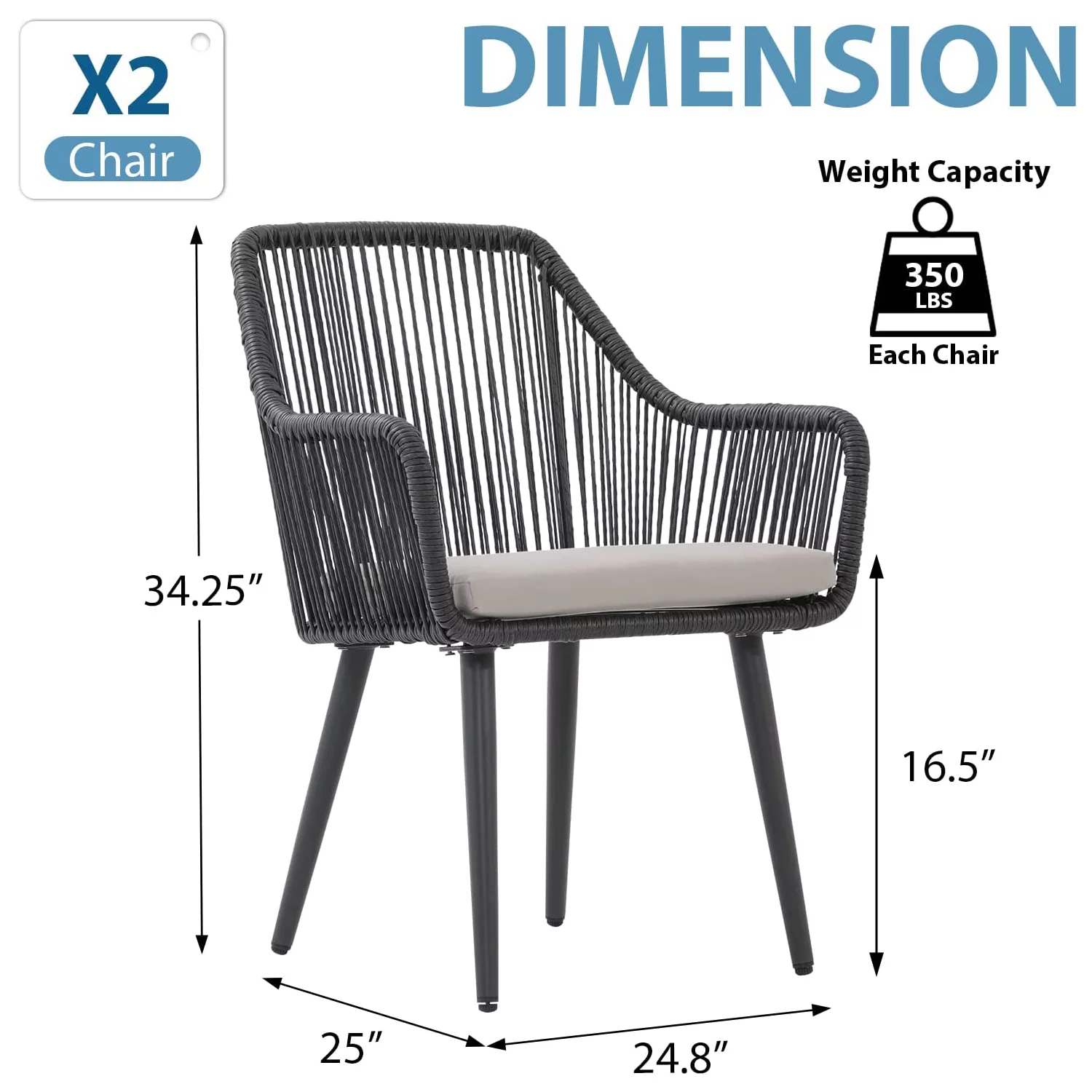 JOIVI Patio Wicker Dining Chairs, 2 Pieces Outdoor Dining Seating, All Weather Rattan Armchairs with Cushions, Indoor/Outdoor for Outside Lawn