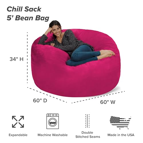 Chill Sack Bean Bag Chair - 5' Giant Memory Foam Lounge Chair with Soft Microfiber Cover – Cozy Furniture for Living Room, Dorm