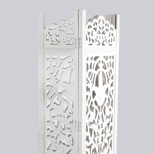 Lightnpro Wooden Room Divider - Handmade Foldable Partition Screen with Intricate Oval Carved Design Hinged