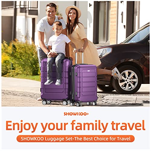 SHOWKOO Luggage Sets Expandable PC+ABS Durable Suitcase Double Wheels TSA Lock Black