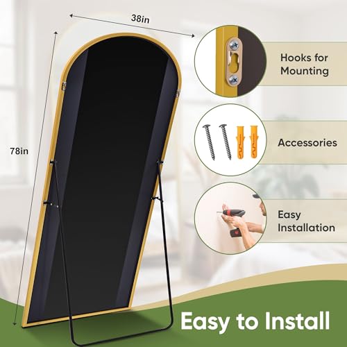 Floor Mirror, 78"x38" Oversized Full Length Mirror with Stand,Arched Full Body Mirror Standing Hanging Leaning Against Wall