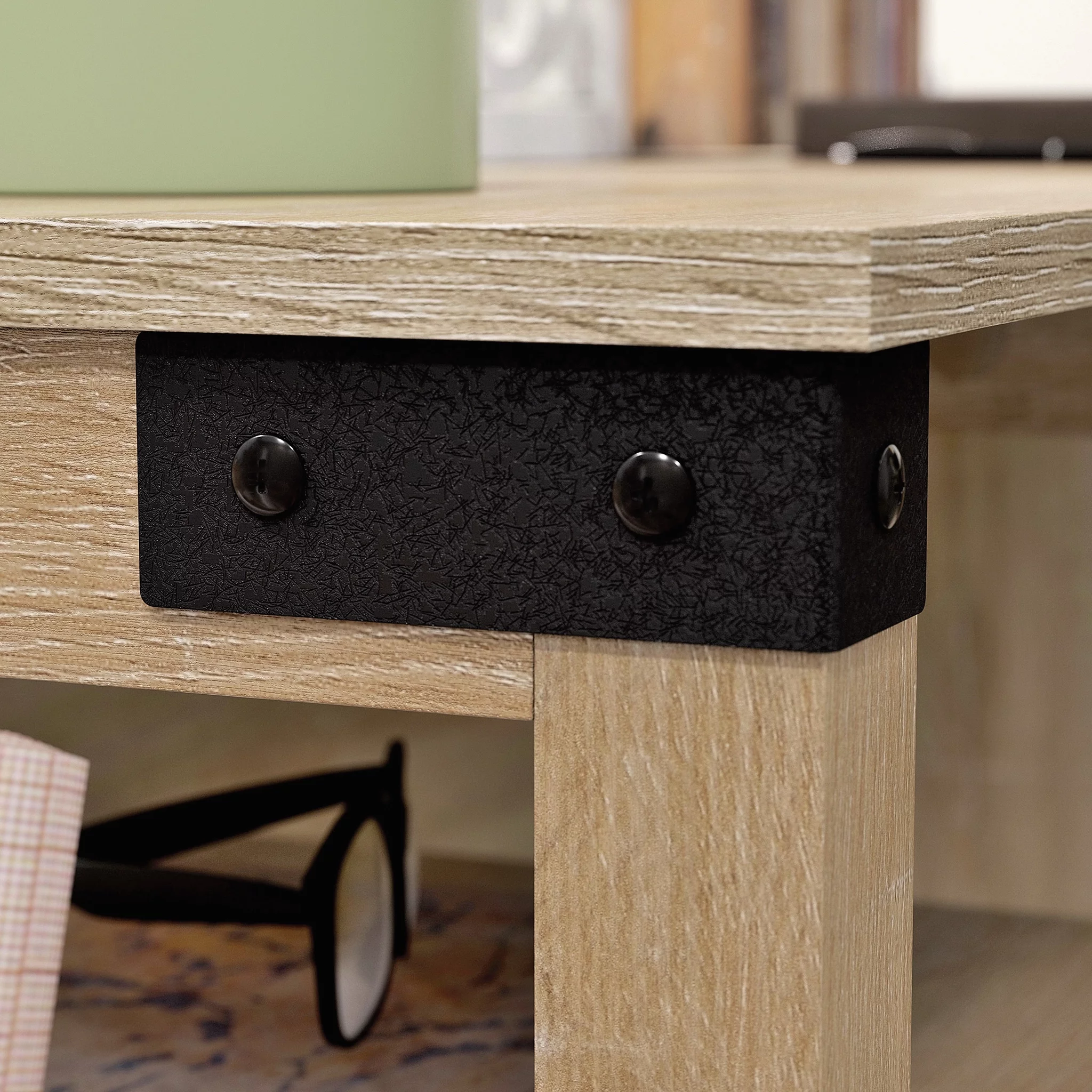 Sauder Saddler Way L-Shape Computer Desk with File Drawer, Orchard Oak Finish