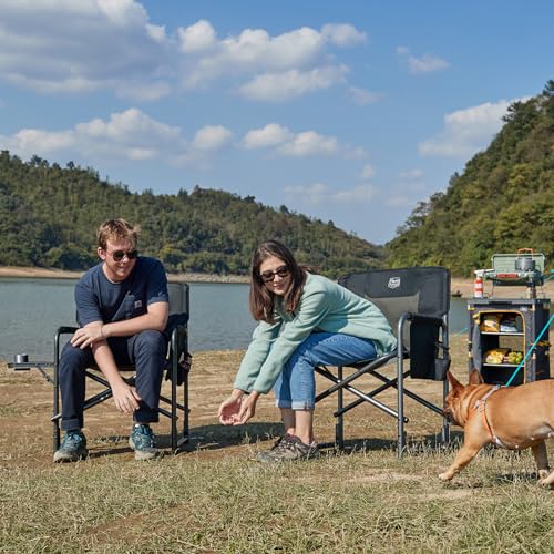 TIMBER RIDGE Folding Rocking Camping Chair, 400lbs Capacity Portable Oversized Outdoor Rocker with Hard Armrests, Cup Holder & Side Pocket