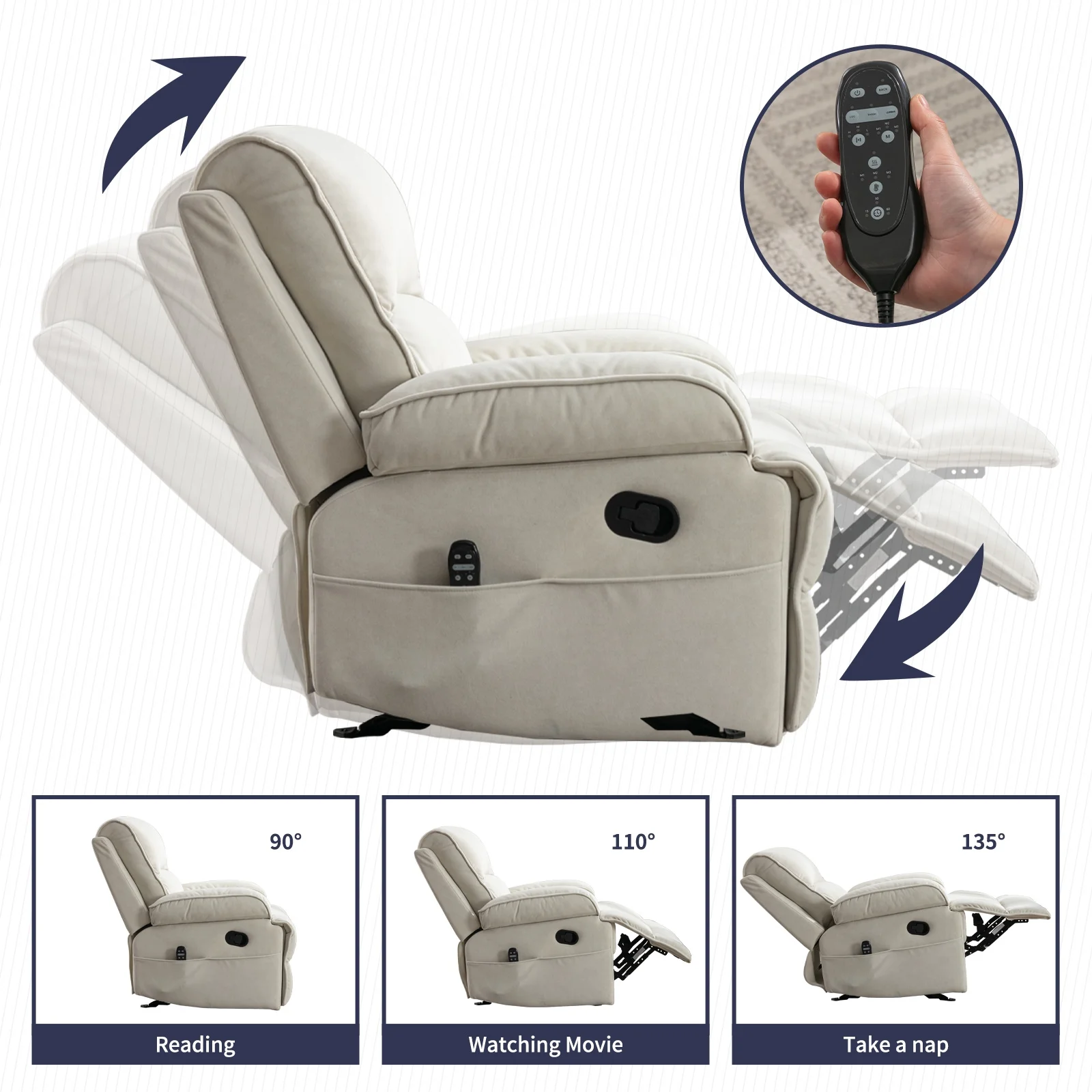 ijuicy Recliner Chair for Adults, Baby Velour Fabric Reclining Sofa Chair with Heat Vibration Function, Lazy Sofa Lift Chair