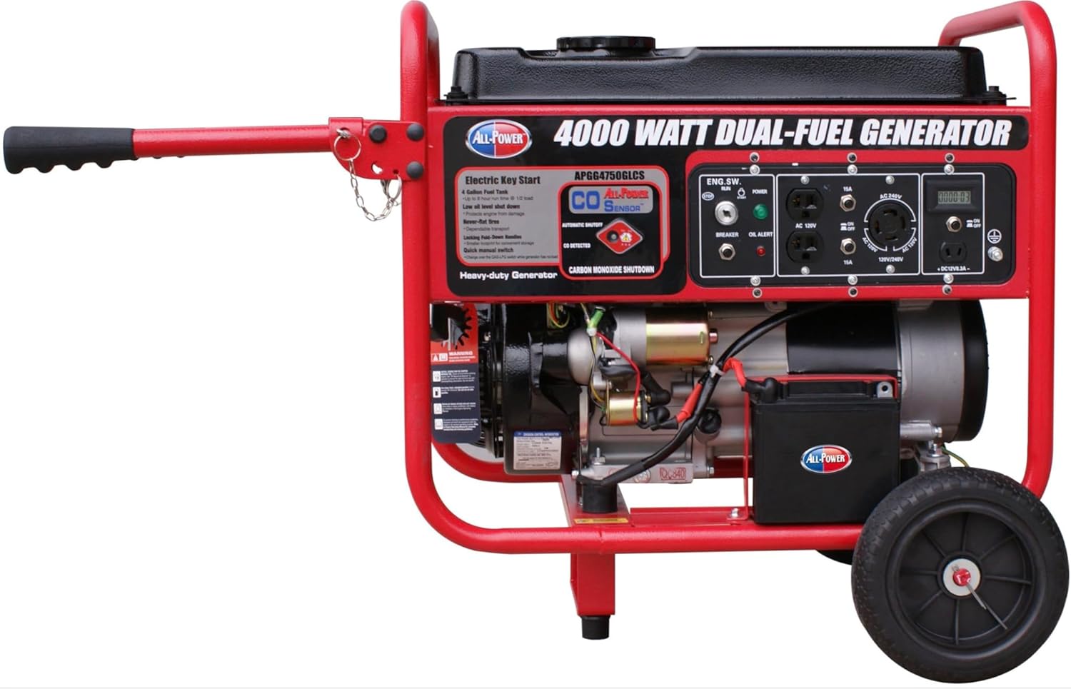 All Power, APGG4000, 4000-Watt Gasoline Powered Portable Generator with Mobility Cart, Electric Start